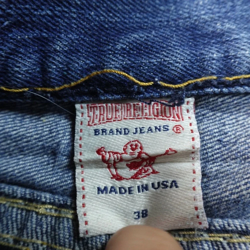 True Religion Jeans Mens 38X34 Dark Blue Denim Pants Geno Super‎ T Thick Stitch
